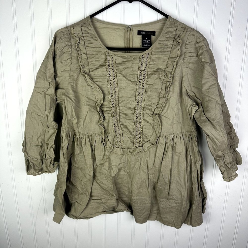 BCBG Maxazria‎ Green 100% Cotton Voile Top Size Medium
